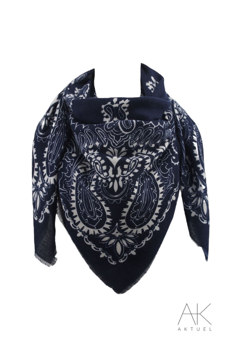 Foulard en laine à motifs cachemire bleu marine