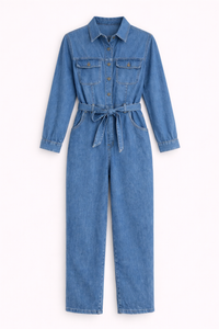 Combinaison en jean bleu ceinturée