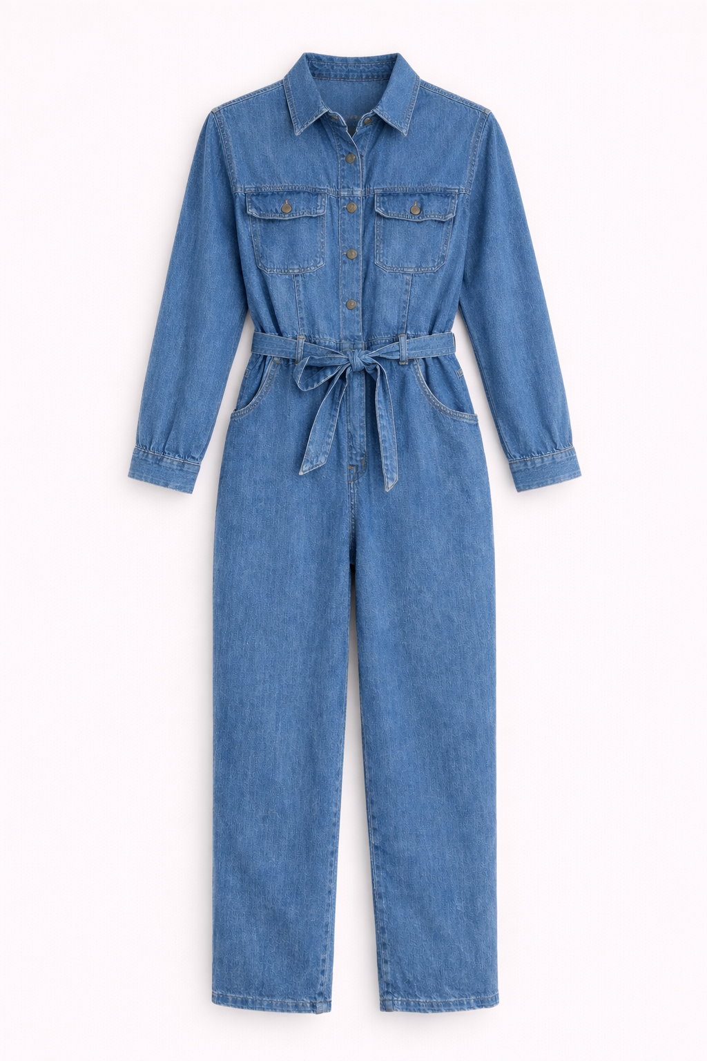 Combinaison en jean bleu ceinturée