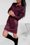 Robe droite en daim bordeaux à poches