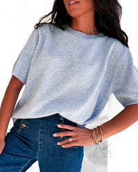 Pull bleu manches courtes 100 % laine mérinos