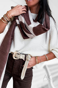 Écharpe oversize marron et beige à motifs géométriques