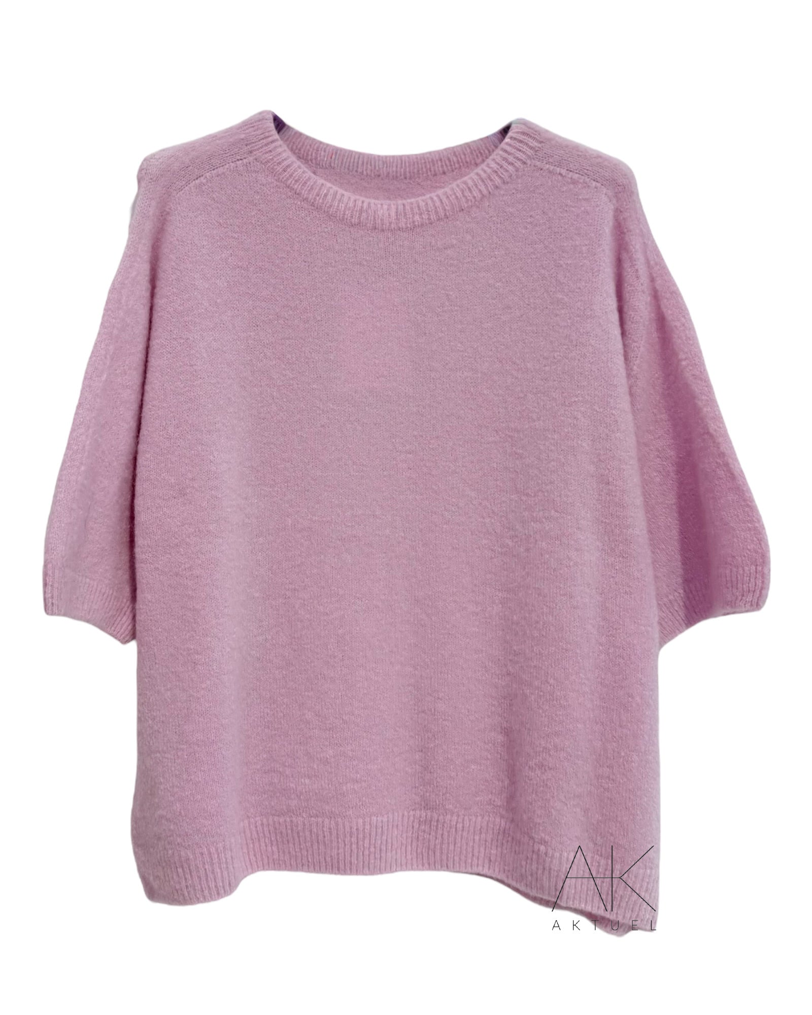 Pull rose pastel alpaga à manches courtes