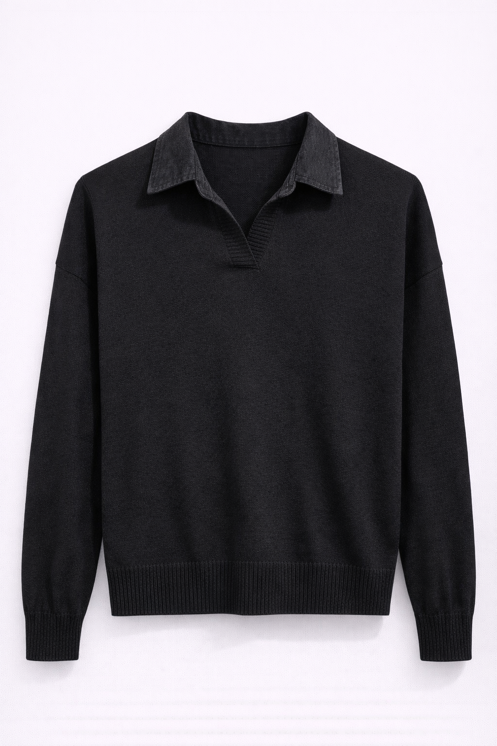 Pull noir à col denim noir