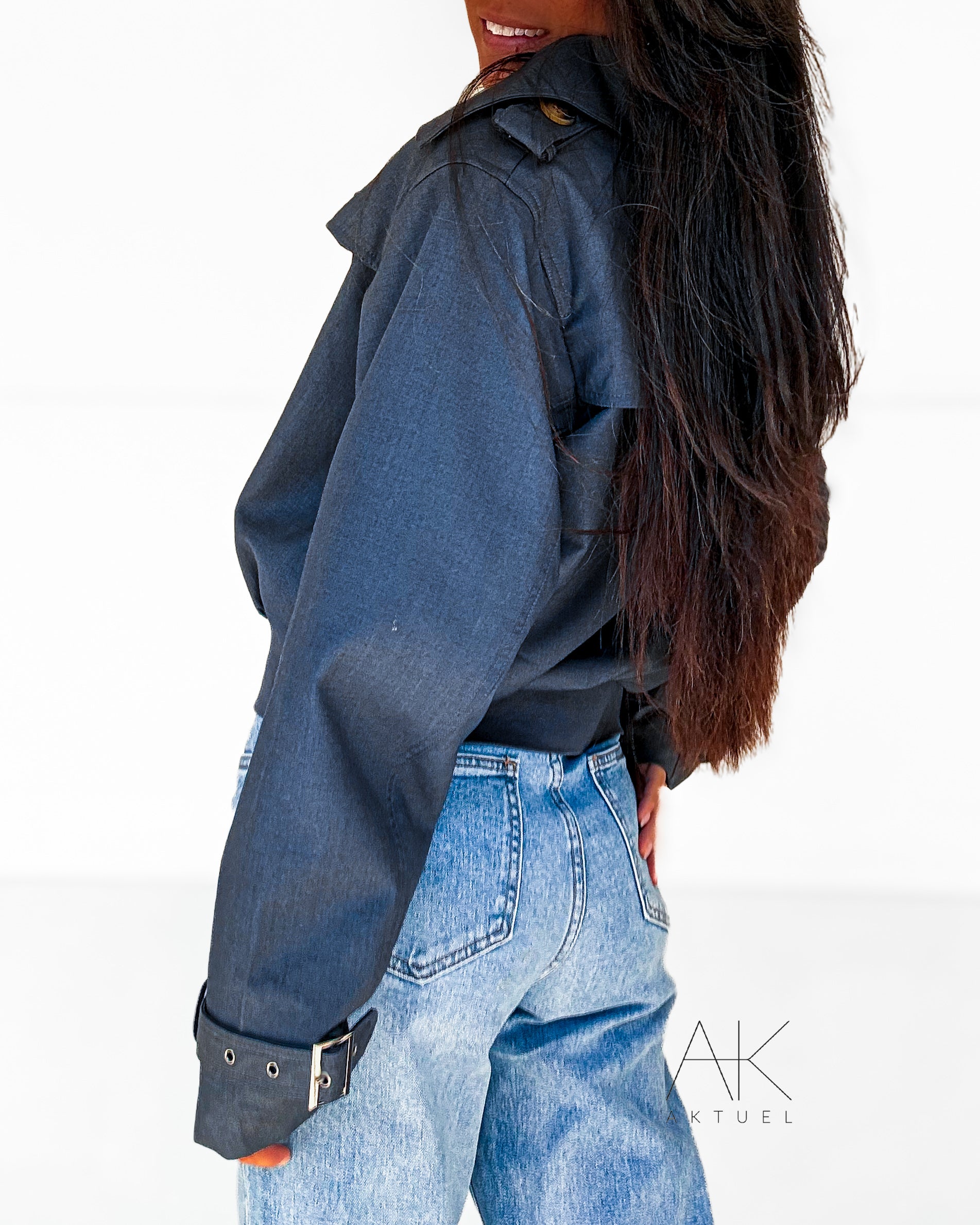 Trench courte bleu acier