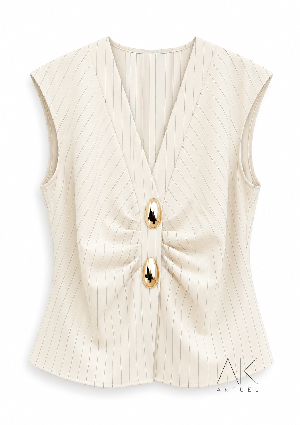 Top rayé beige à boutons bijoux