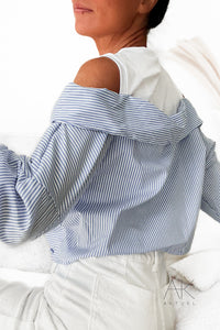 Top effet chemise rayé bleu