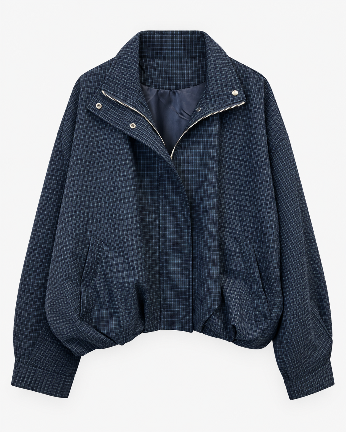Veste courte à carreaux bleu marine
