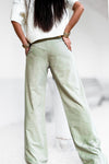 Pantalon droit kaki taille haute & détails boutonnés