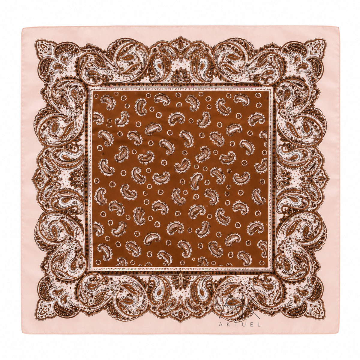 Foulard carré bandana chocolat et rose