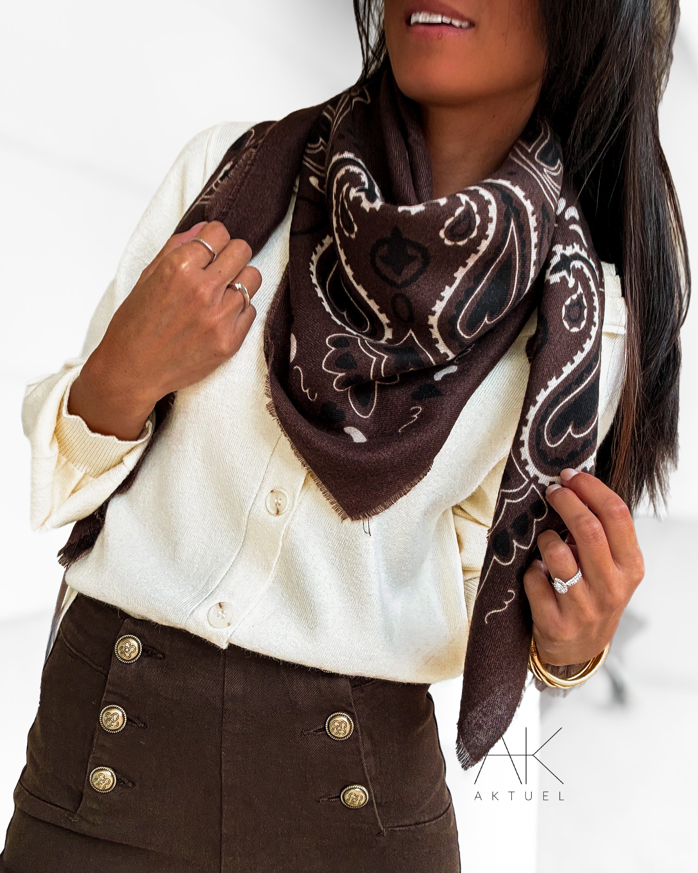 Foulard imprimé bandana/paisley marron chocolat
