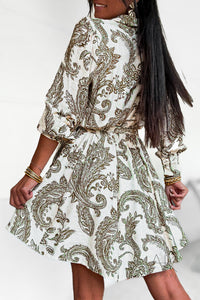Robe courte à imprimée cachemire kaki