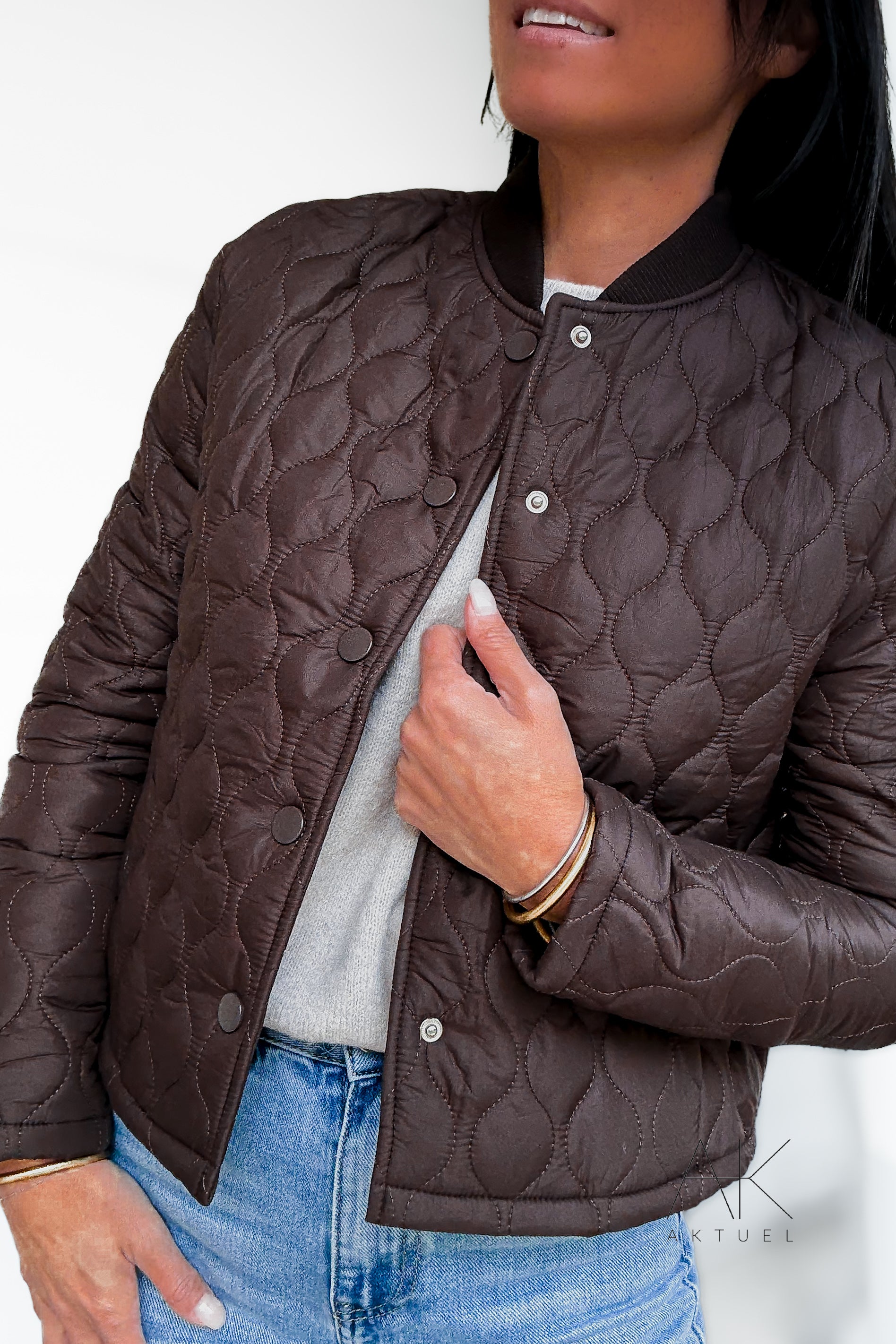 Veste matelassée chocolat à col rond