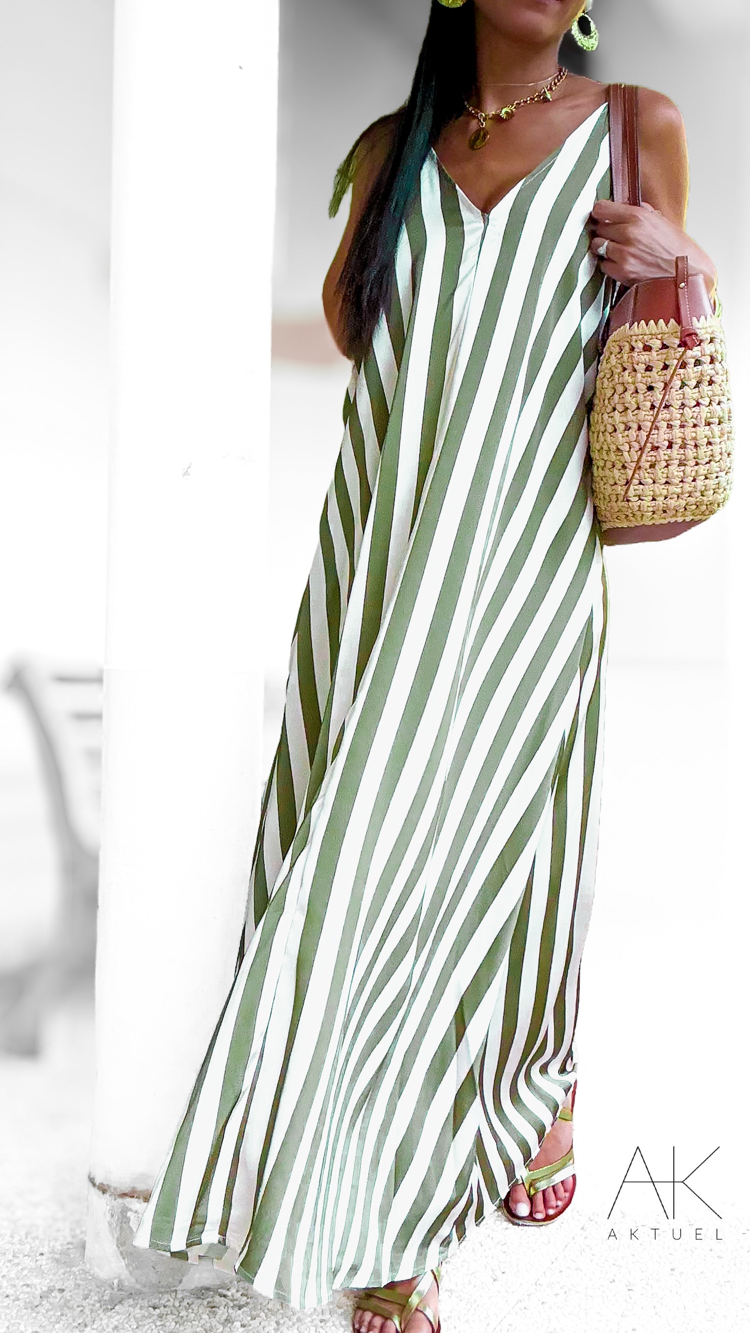 Robe Rayée Kaki