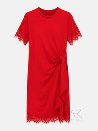 Robe courte à nouer en dentelle rouge