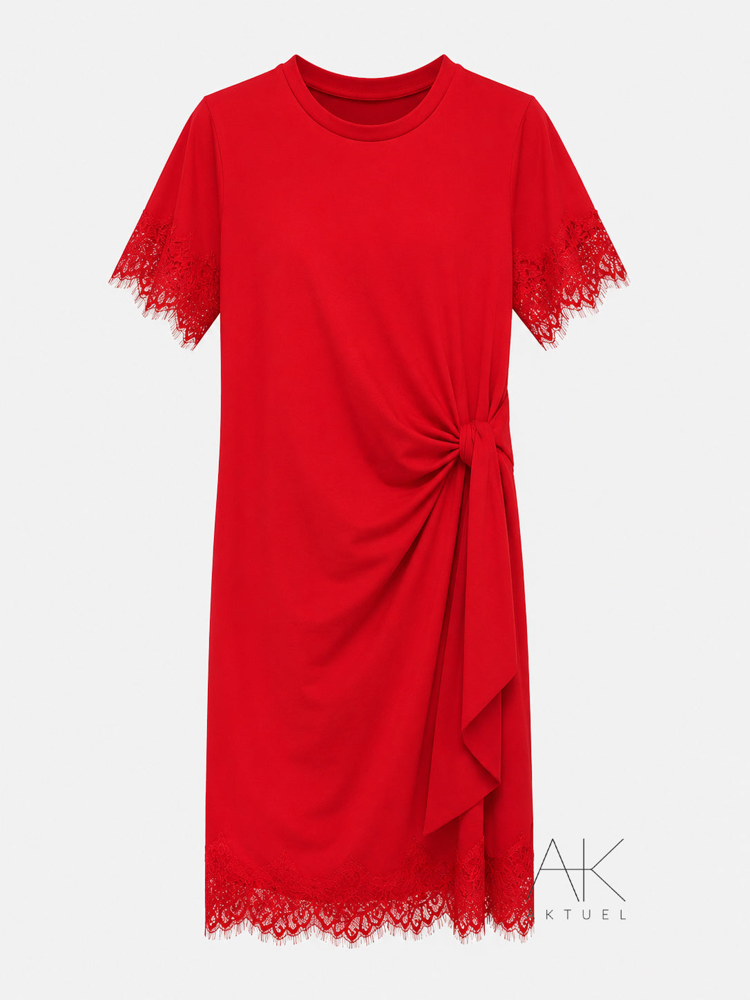 Robe courte à nouer en dentelle rouge