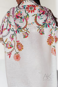 Chemise lin imprimé fleurs colorées