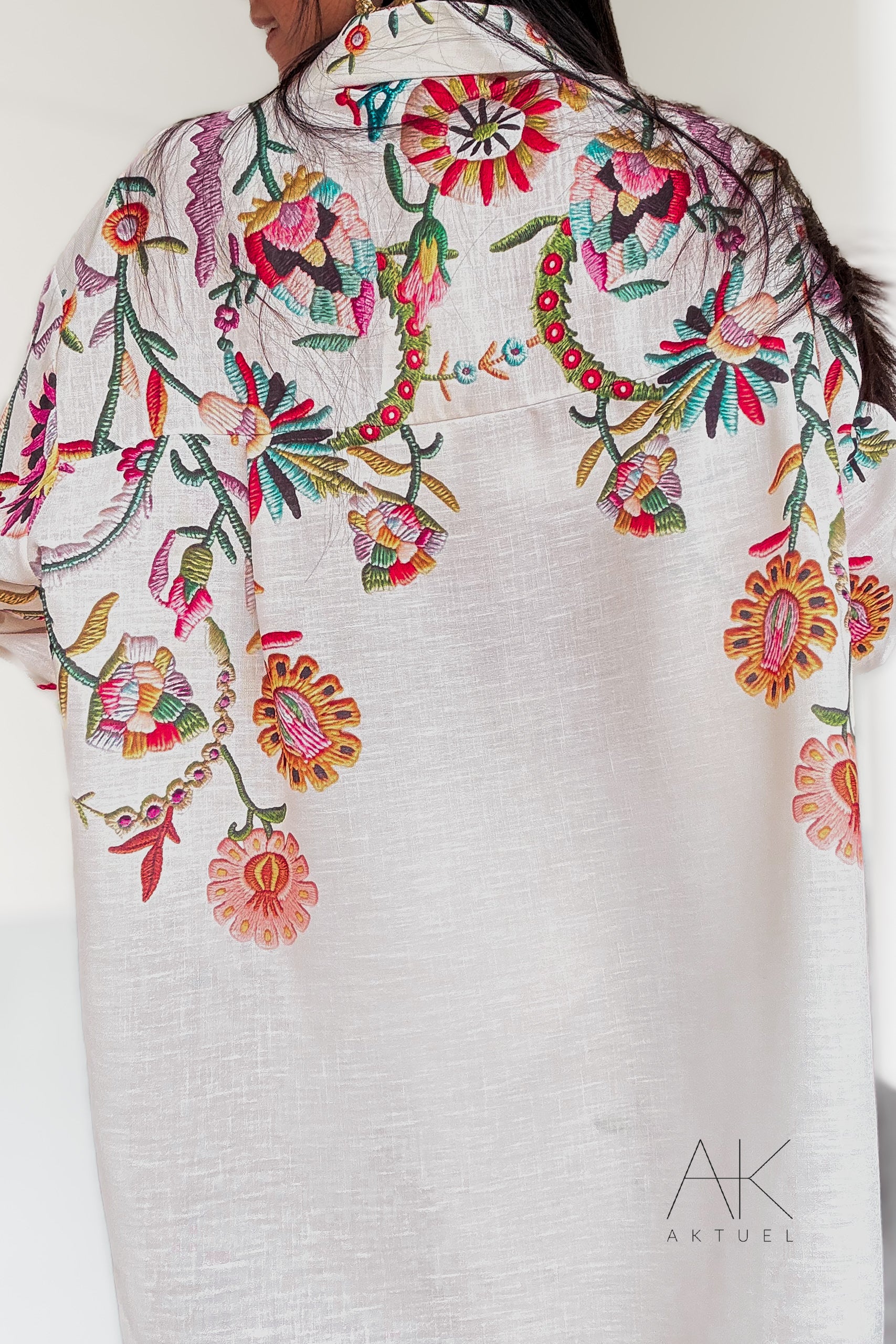 Chemise lin imprimé fleurs colorées