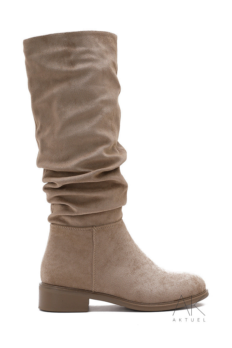 Bottes plates suédine beige