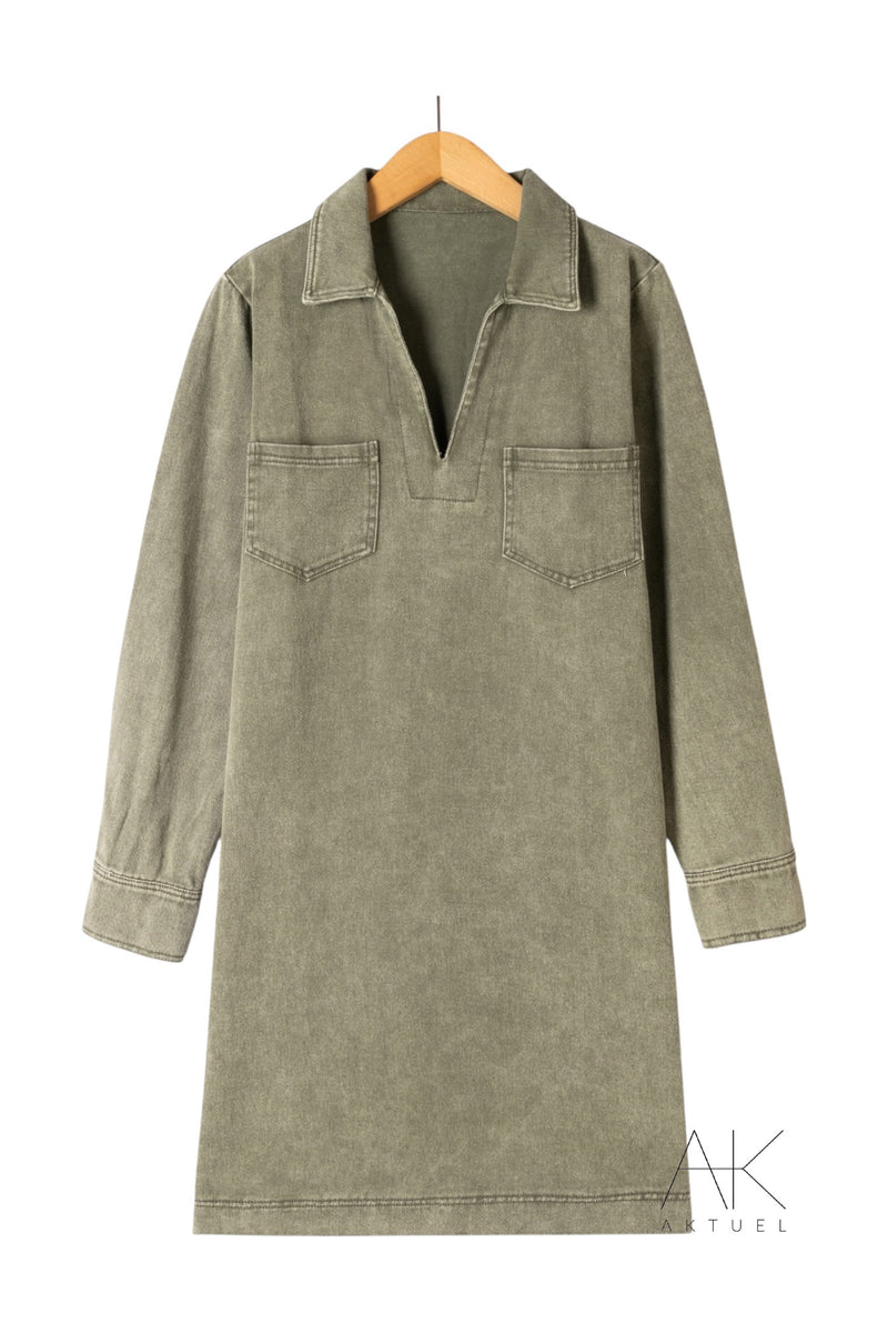 Robe denim bleu à manches longues