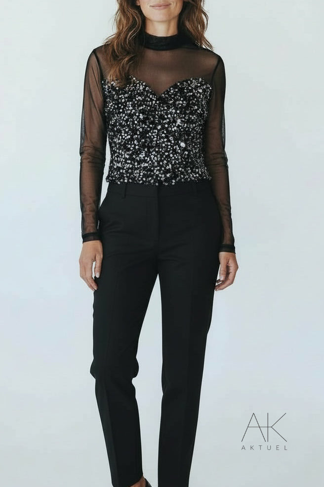 Top tulle & sequins noir
