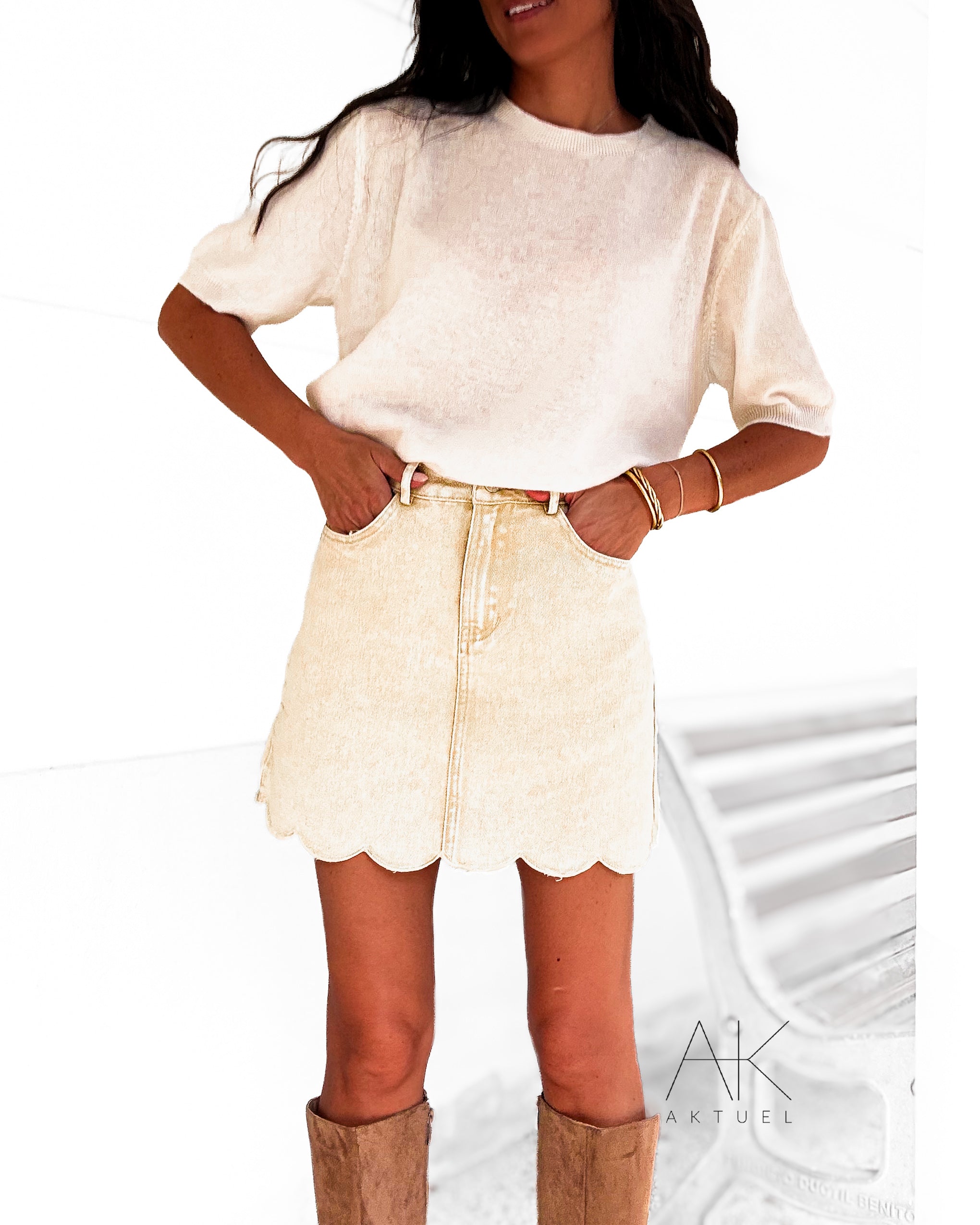Jupe denim beige