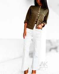 Cardigan officier kaki à boutons dorés