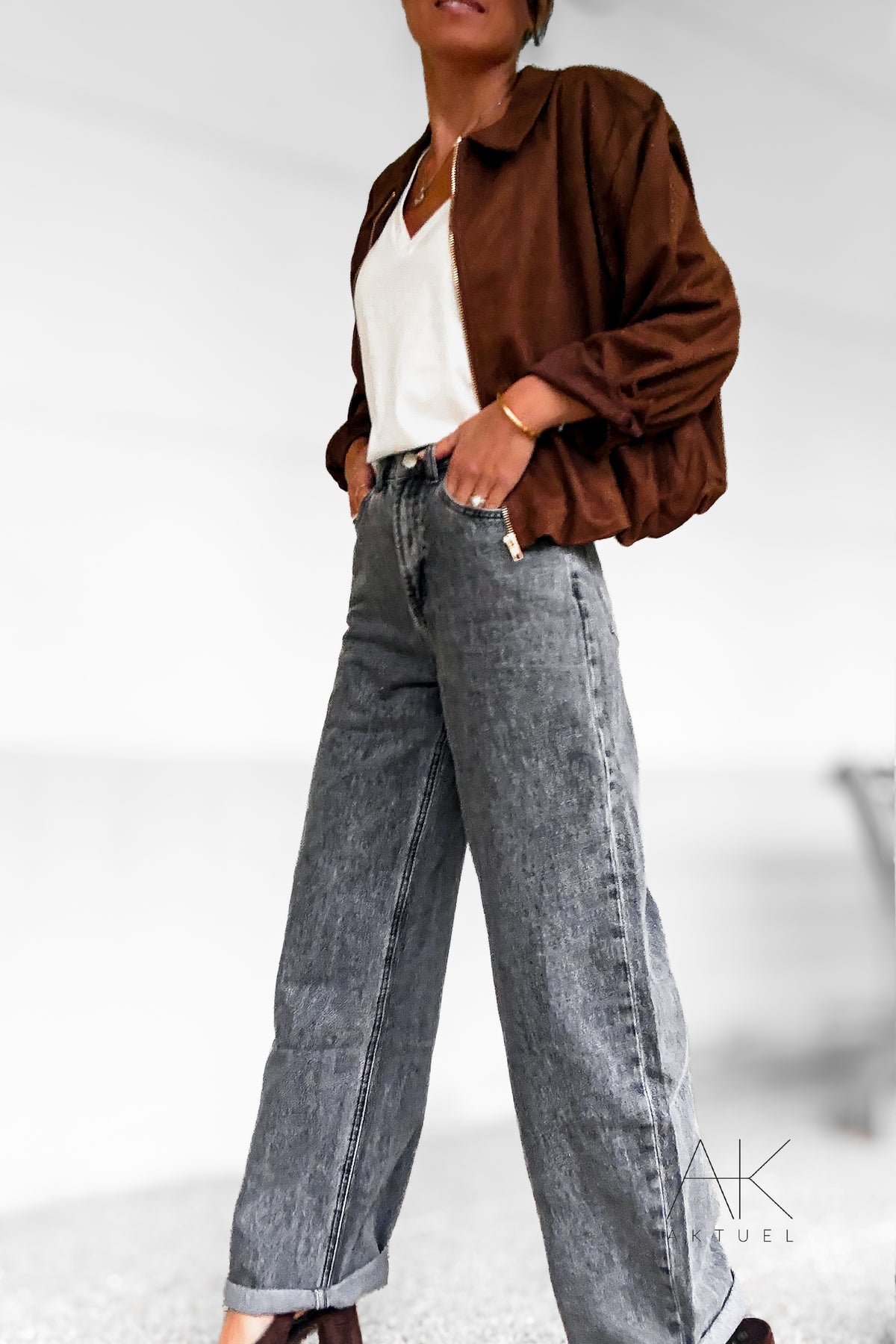 Jeans barrel gris Brune Oraije