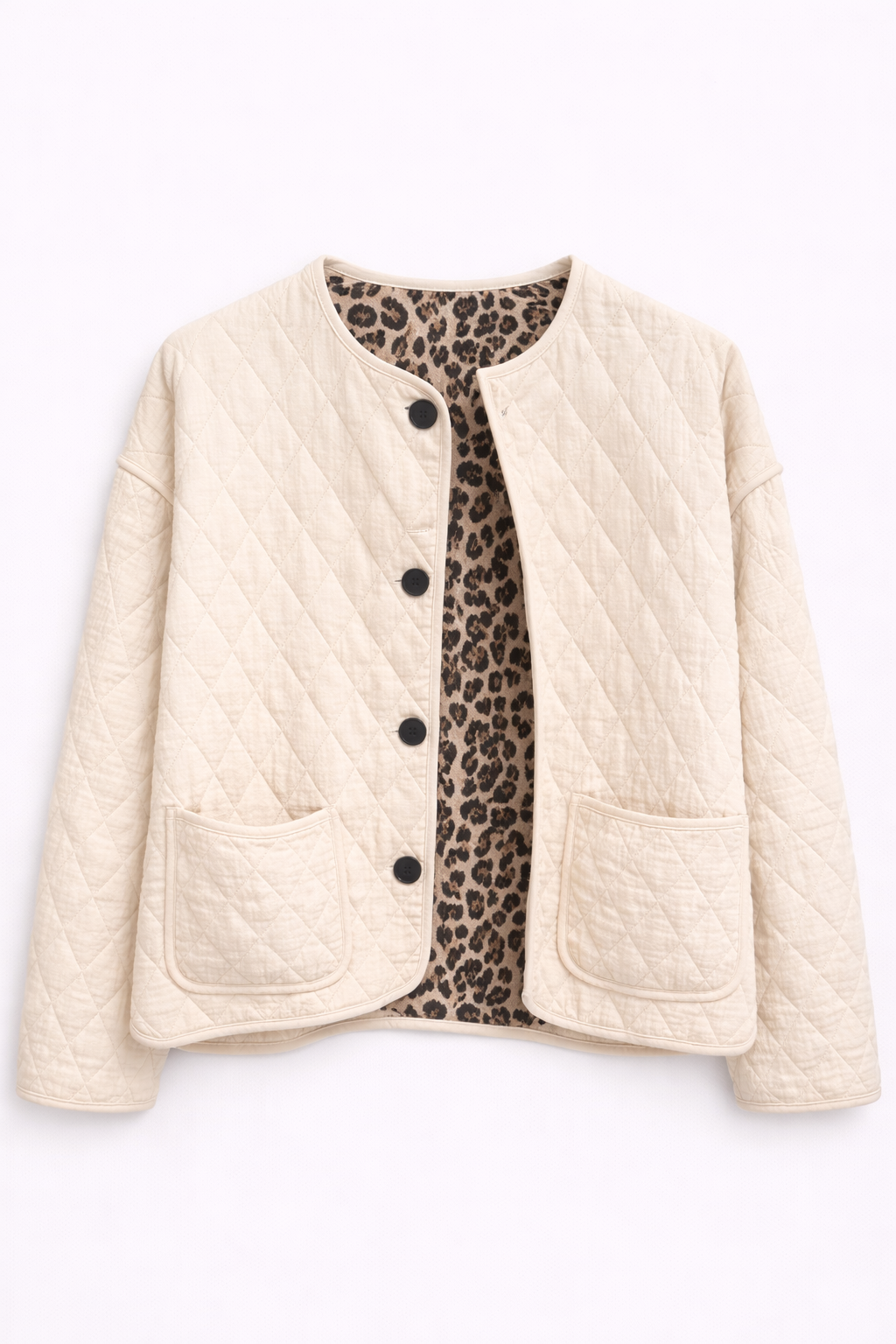 Veste matelassée réversible beige & imprimé léopard