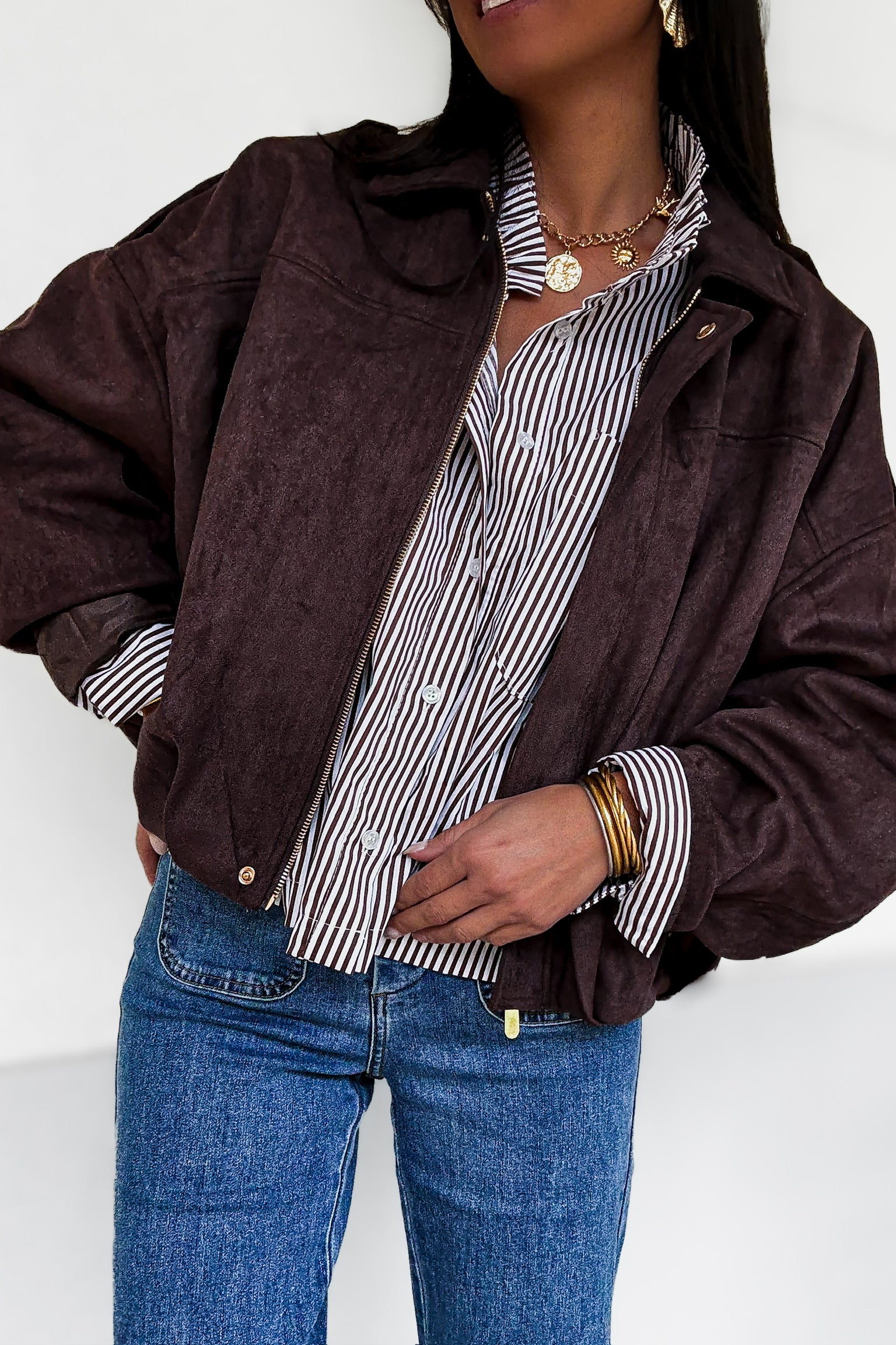 Veste à manches longues marron en suédine