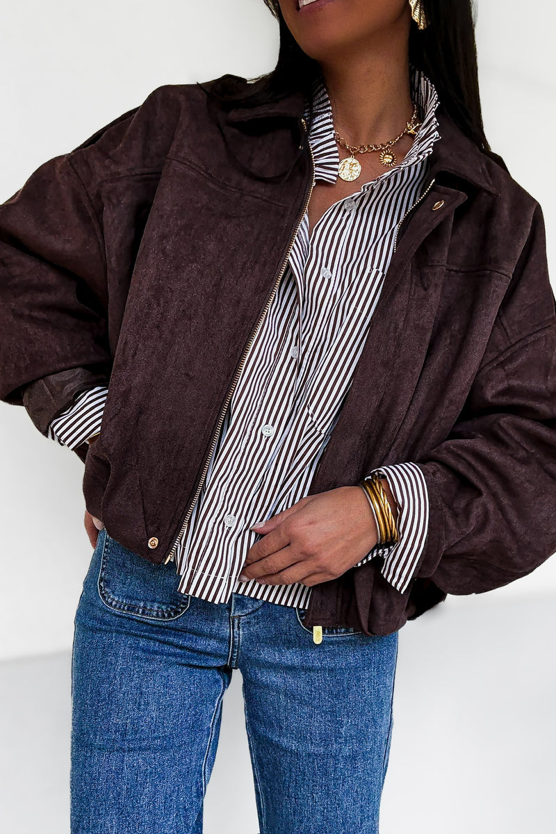 Veste à manches longues marron en suédine