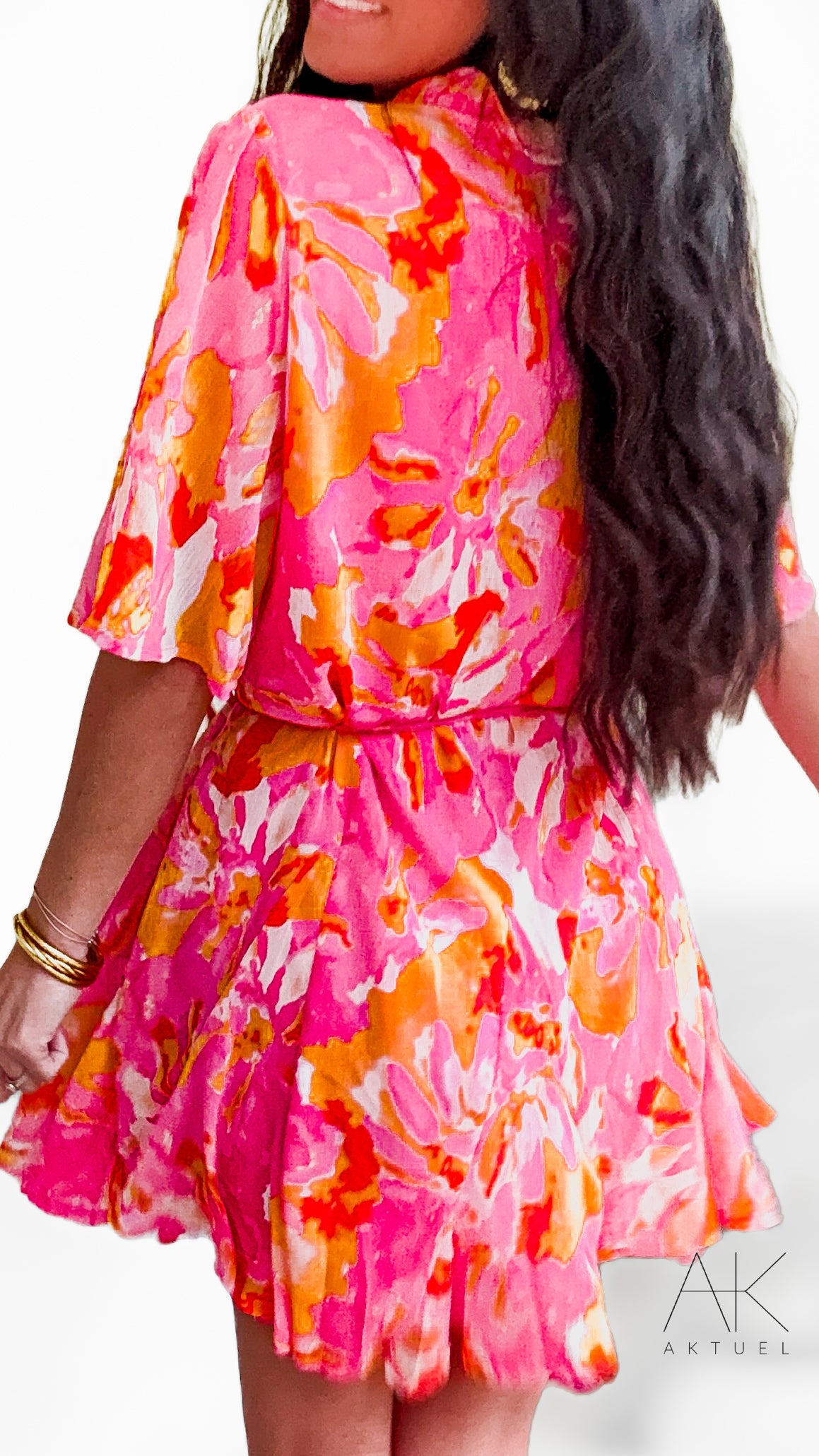 Robe courte patineuse imprimé fuchsia & corail