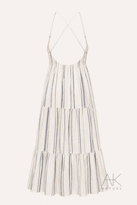 Robe longue bohème brodée écrue & marine