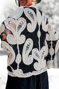 Gilet en crochet écru & noir