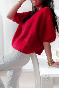 Pull à manches courtes rouge