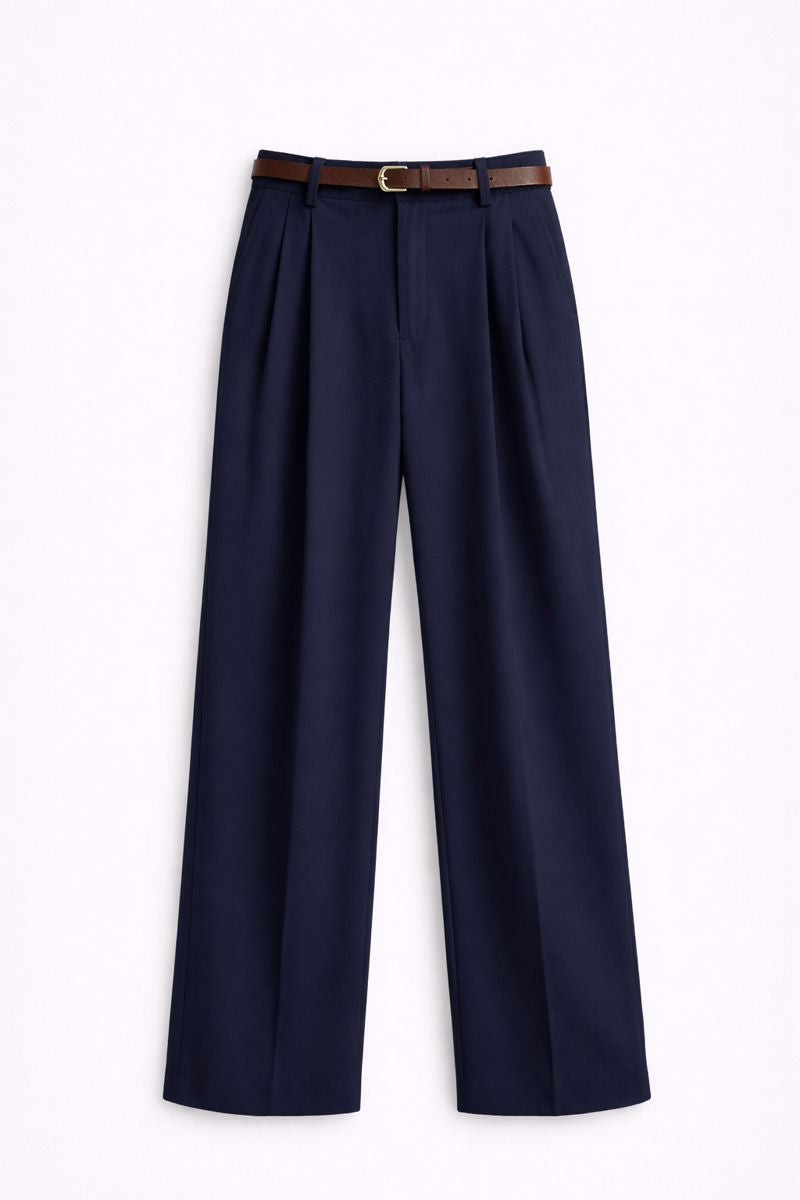 Pantalon bleu marine à pinces fluide