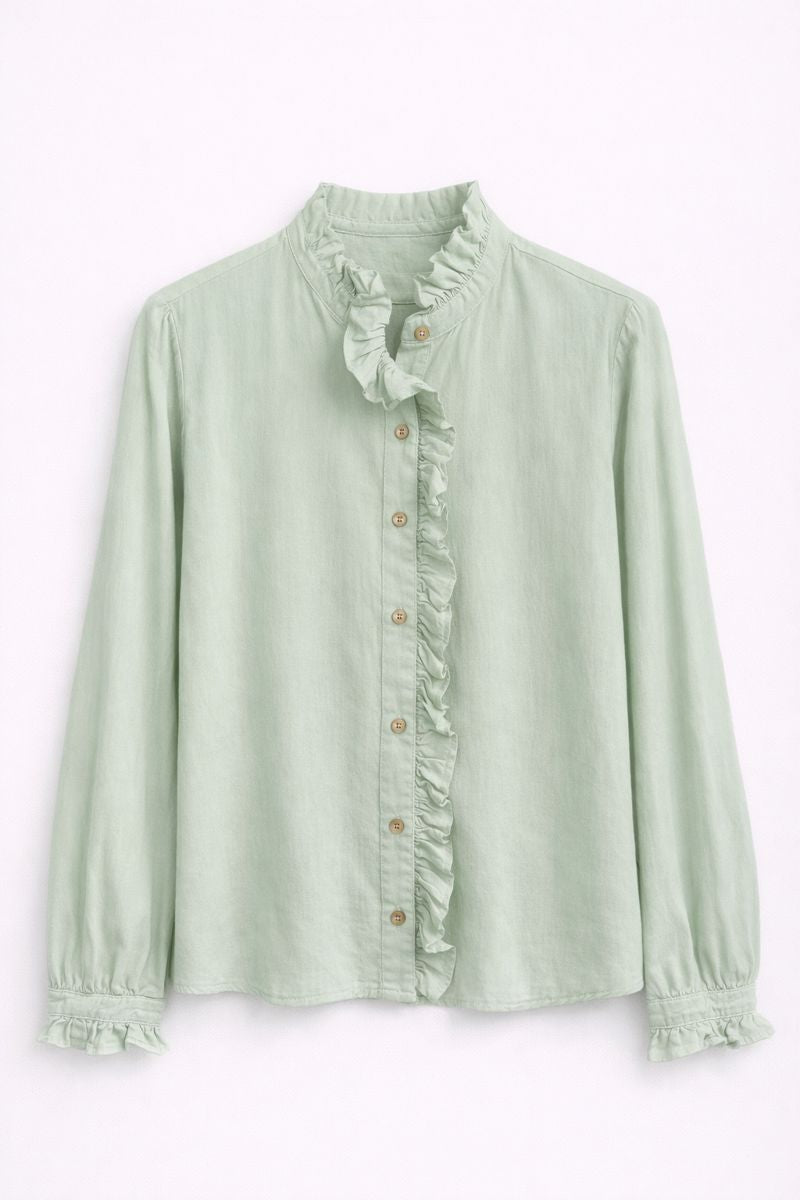 Chemise vert sauge à volants