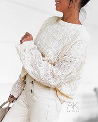 Pull ajouré écru maille dentelle