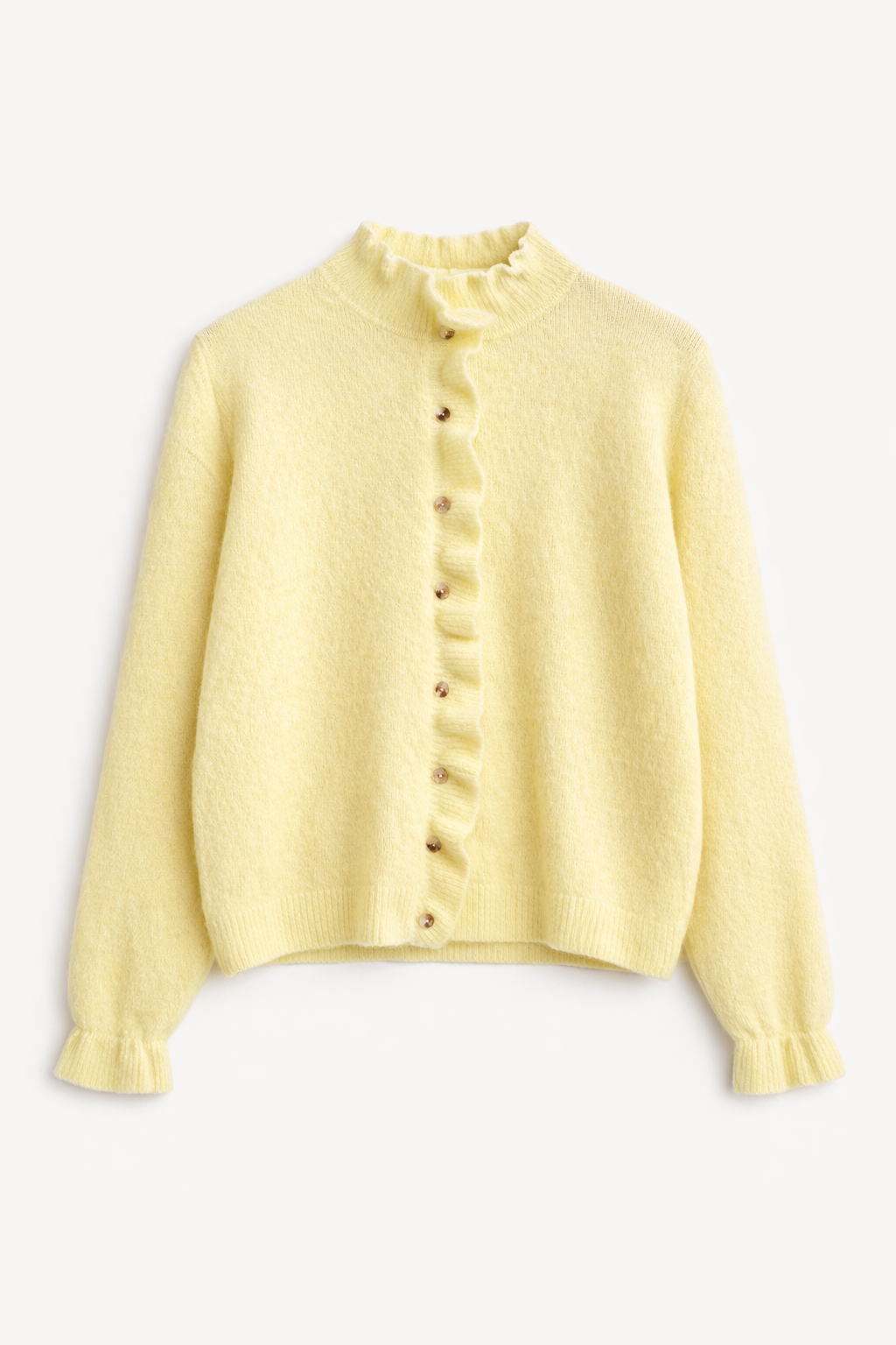 Cardigan jaune poussin à col volanté