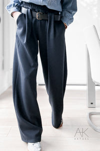 Pantalon large jogging bleu ceinturé