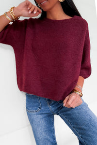 Pull bordeaux alpaga à manches courtes