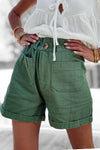 Short taille haute en coton kaki