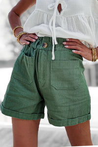 Short taille haute en coton kaki