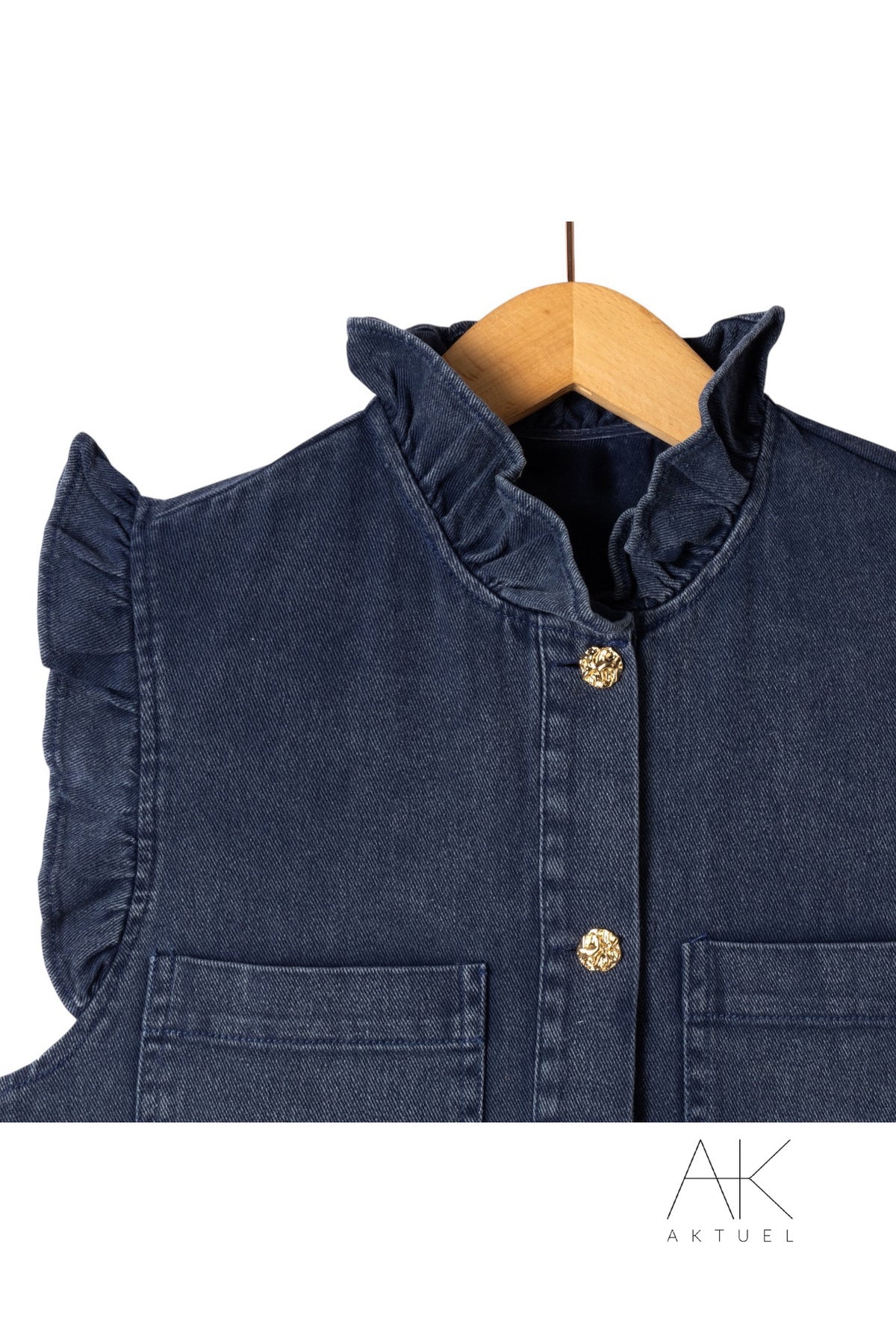 Gilet denim bleu à volants
