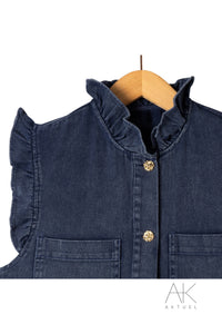 Gilet denim bleu à volants