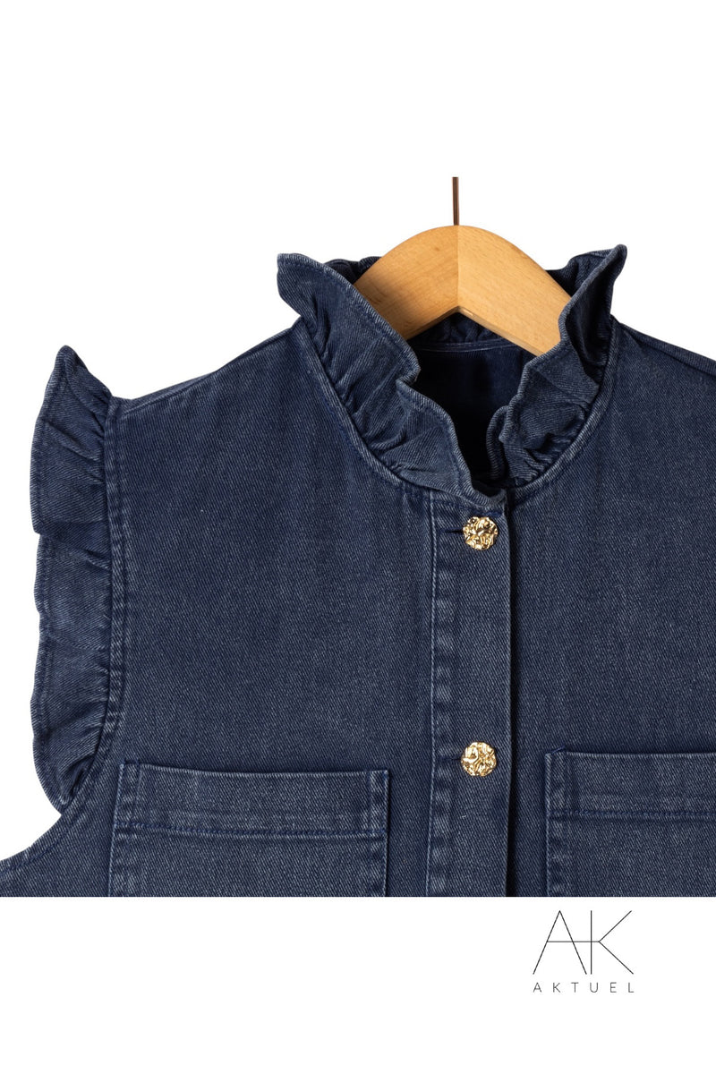 Gilet denim bleu à volants