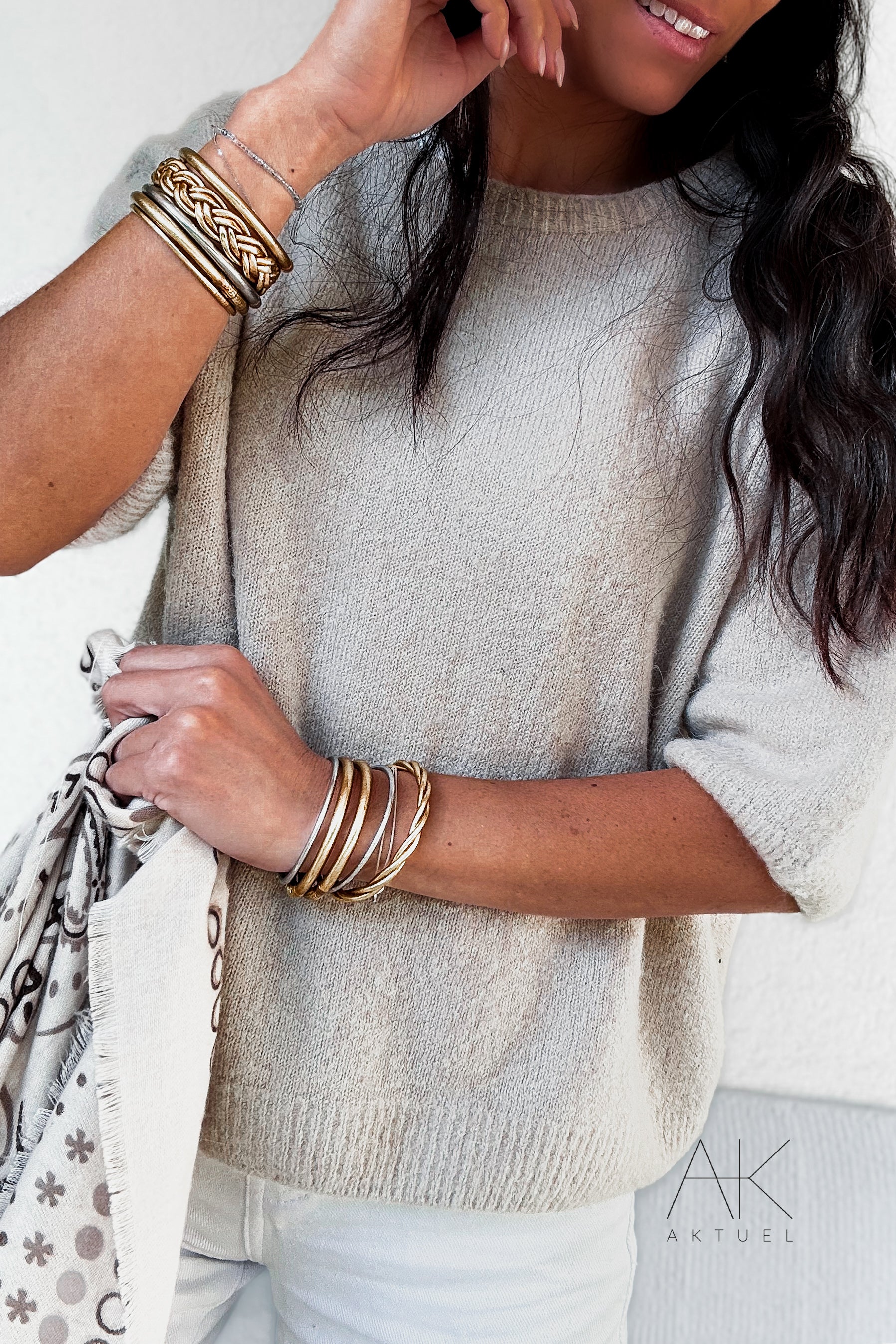 Pull beige alpaga à manches courtes