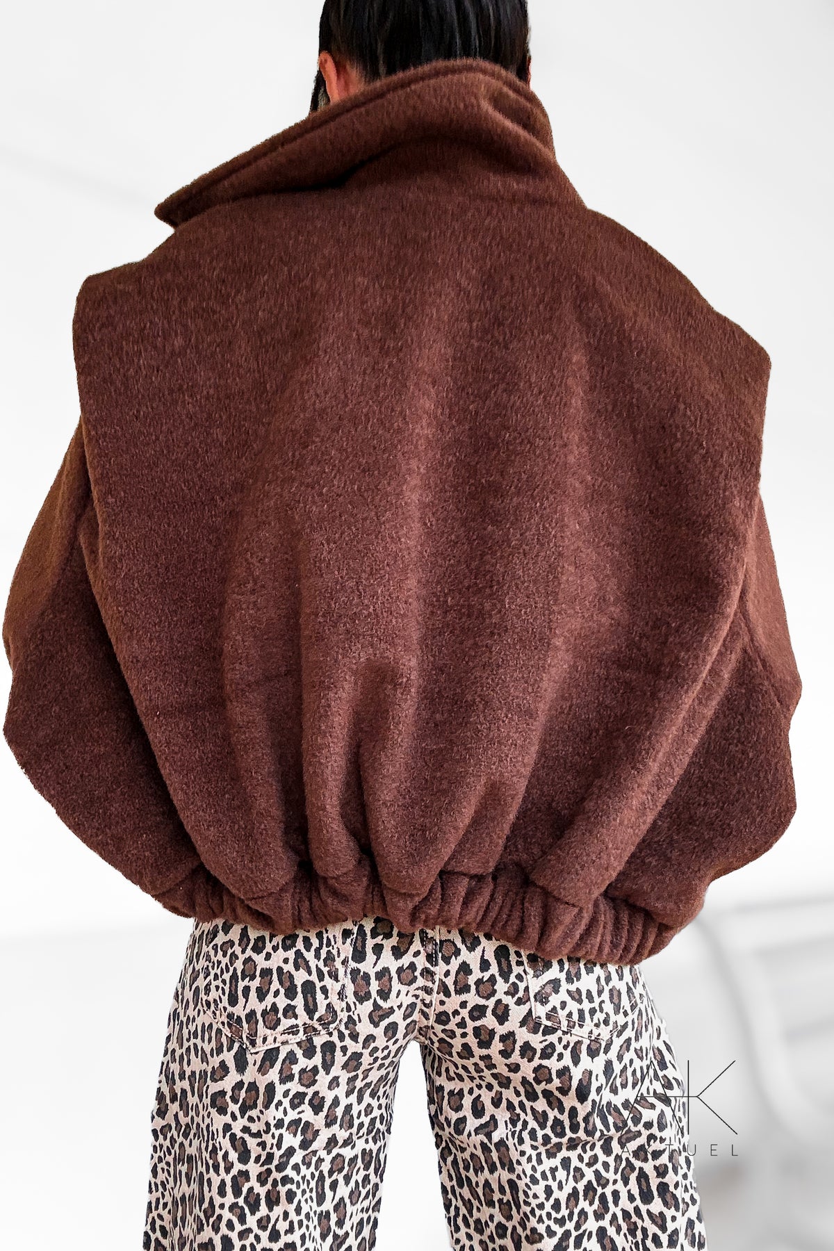 Veste courte effet laine chocolat