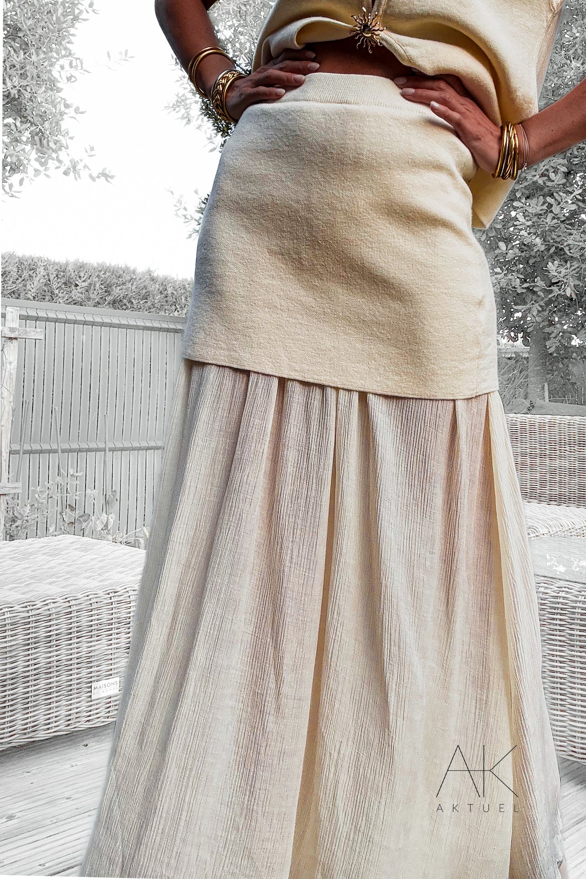 Jupe en maille beige bi-matière
