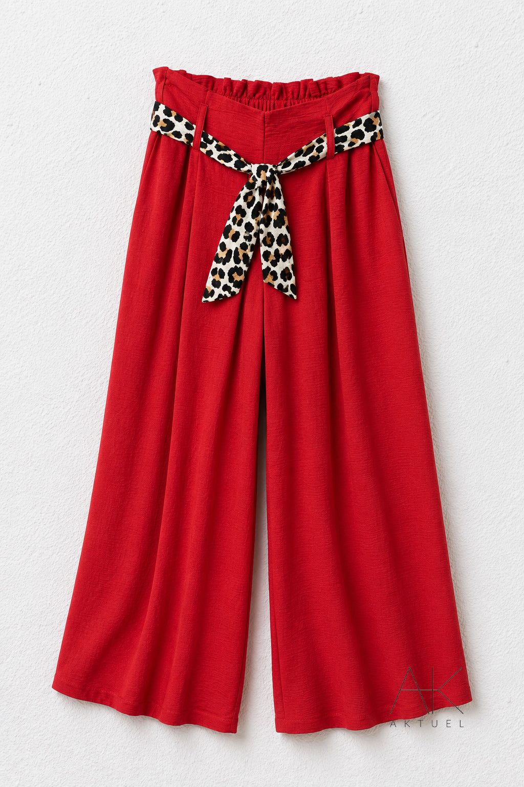 Pantalon fluide rouge ceinture léopard (spécial grande taille)